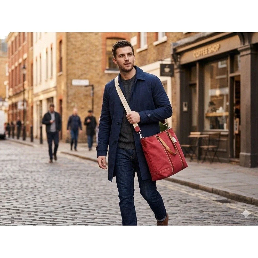 Unisex Vintage Retro Y2K Coach Hamptons Canvas Carryall Travel Tote #70108 Red